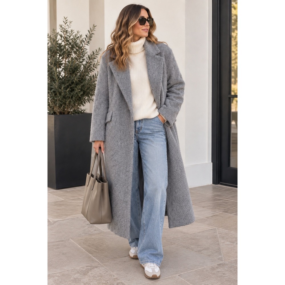 Express NWT Gray Wool Blend Fuzzy Oversized Longline Overcoat Winter Coat Size L